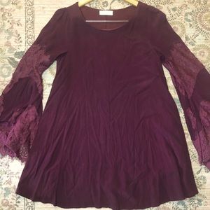 Altar’d State Maroon Bell Sleeve Midi Dress